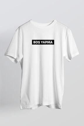 Unisex Beyaz Boş Yapma Baskılı T-shirt BOSYAPMA