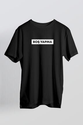 Unisex Siyah Boş Yapma Baskılı T-shirt BOSYAPMA