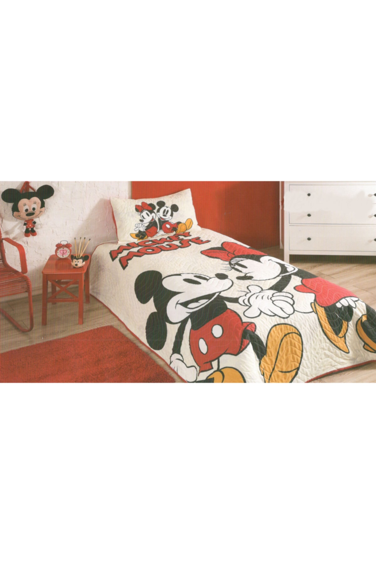 Mickey Mouse Lovely Lisanslı Tek Kişilik Yatak Örtüsü Takımı Yatak Örtüsü