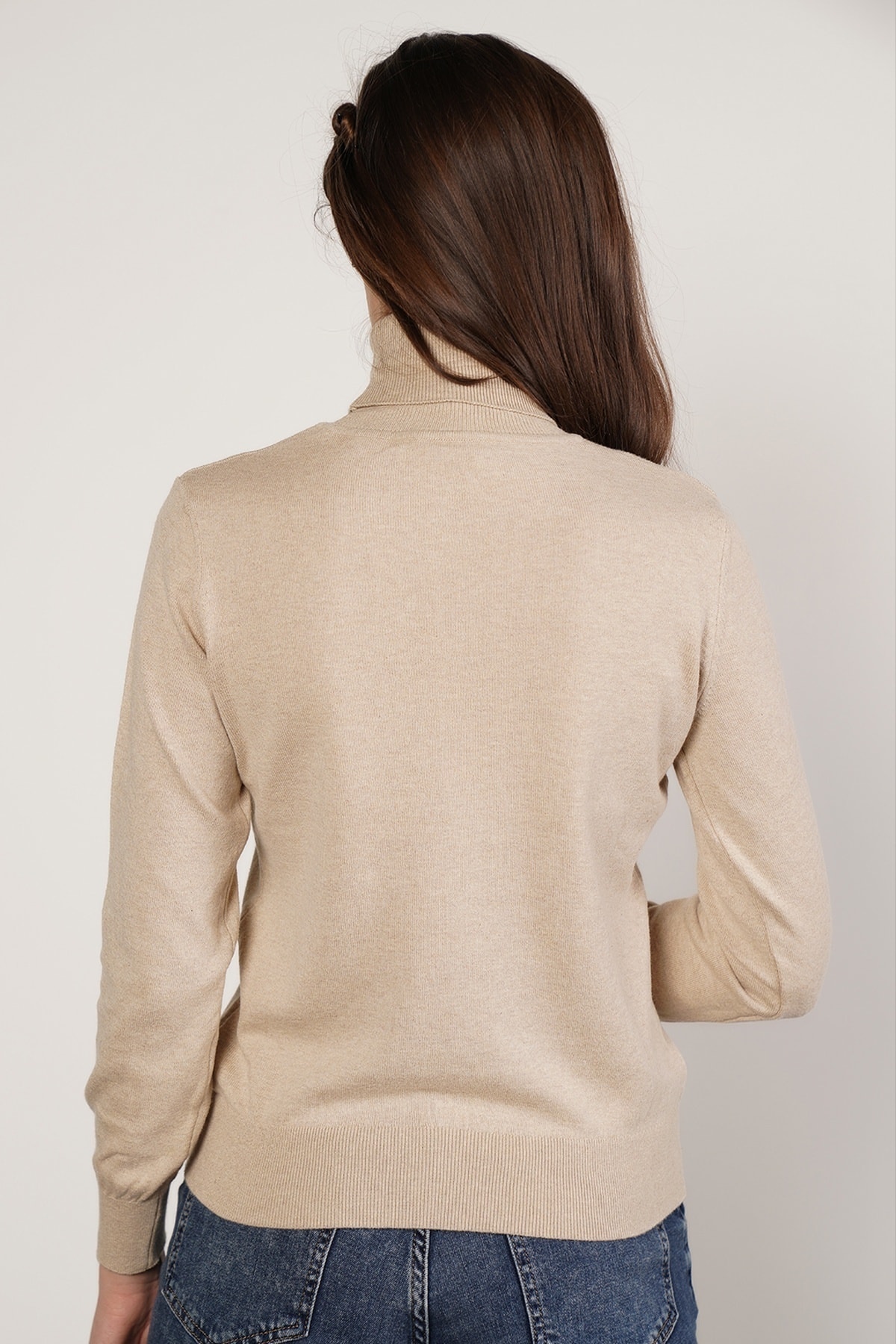 Trist Star  Kadın Bej %100 Organik Pamuk Balıkçı Yaka Triko Kazak Trıst-6103 - Görsel 6