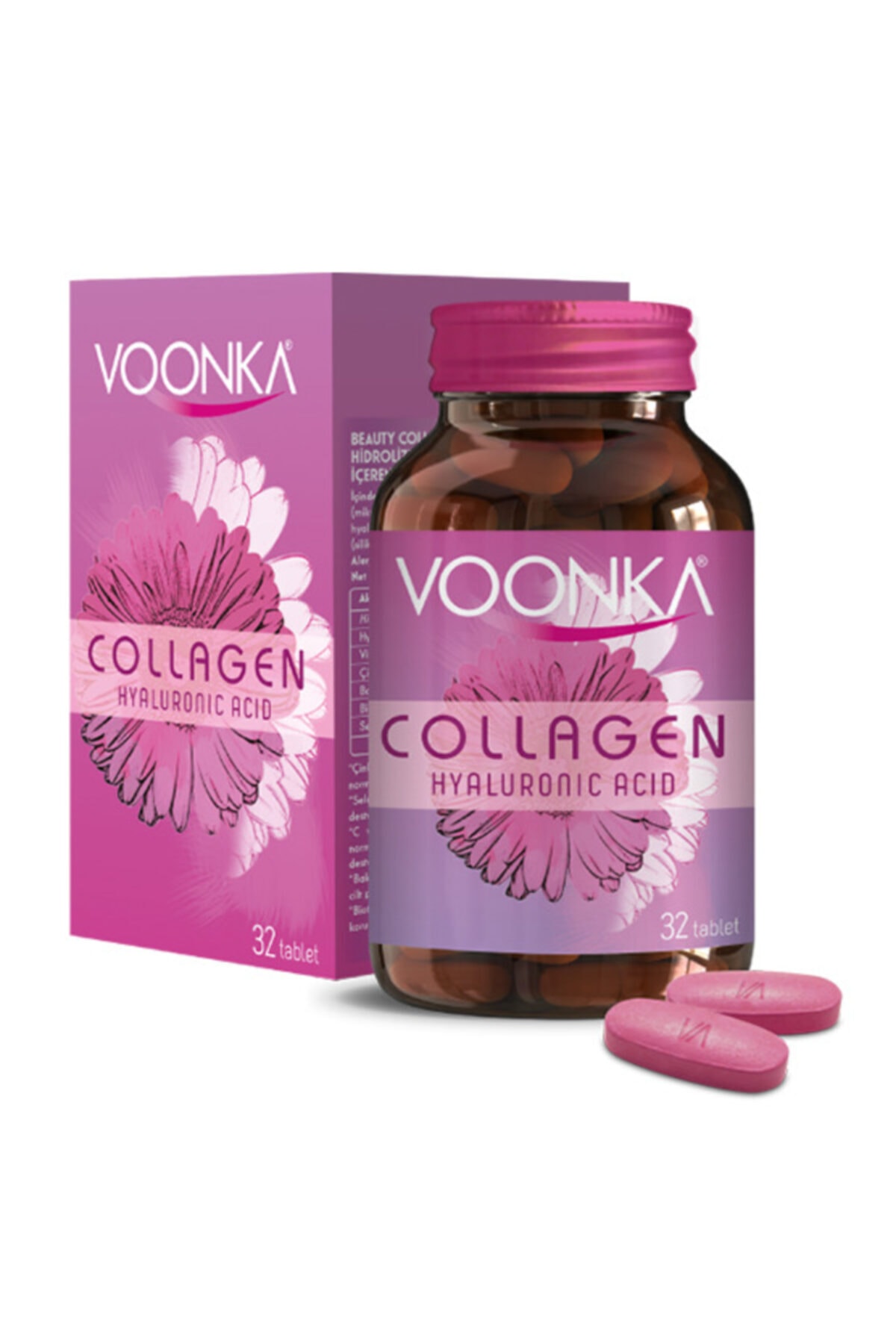 Voonka Beauty Collagen+ Hyaluronic Acid–hidrolize Kollajen Ve Hyaluronik Asit İçeren Takviye Gıda 32 Tablet