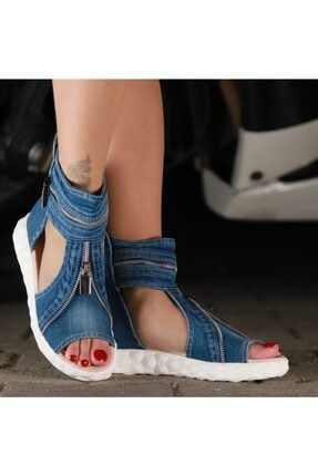 Kadın Mavi Kot Sandalet 7705-COLLİ