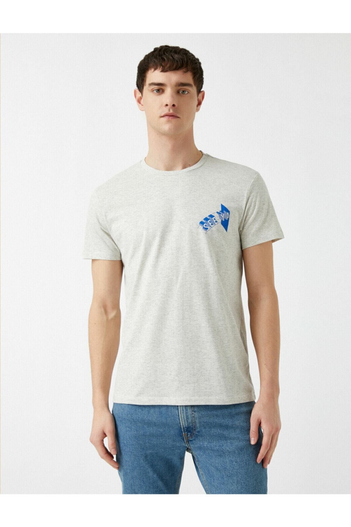 تیشرت مردانه خاکستری کوتون | 1YAM11501HK اورجینال - تصویر 3