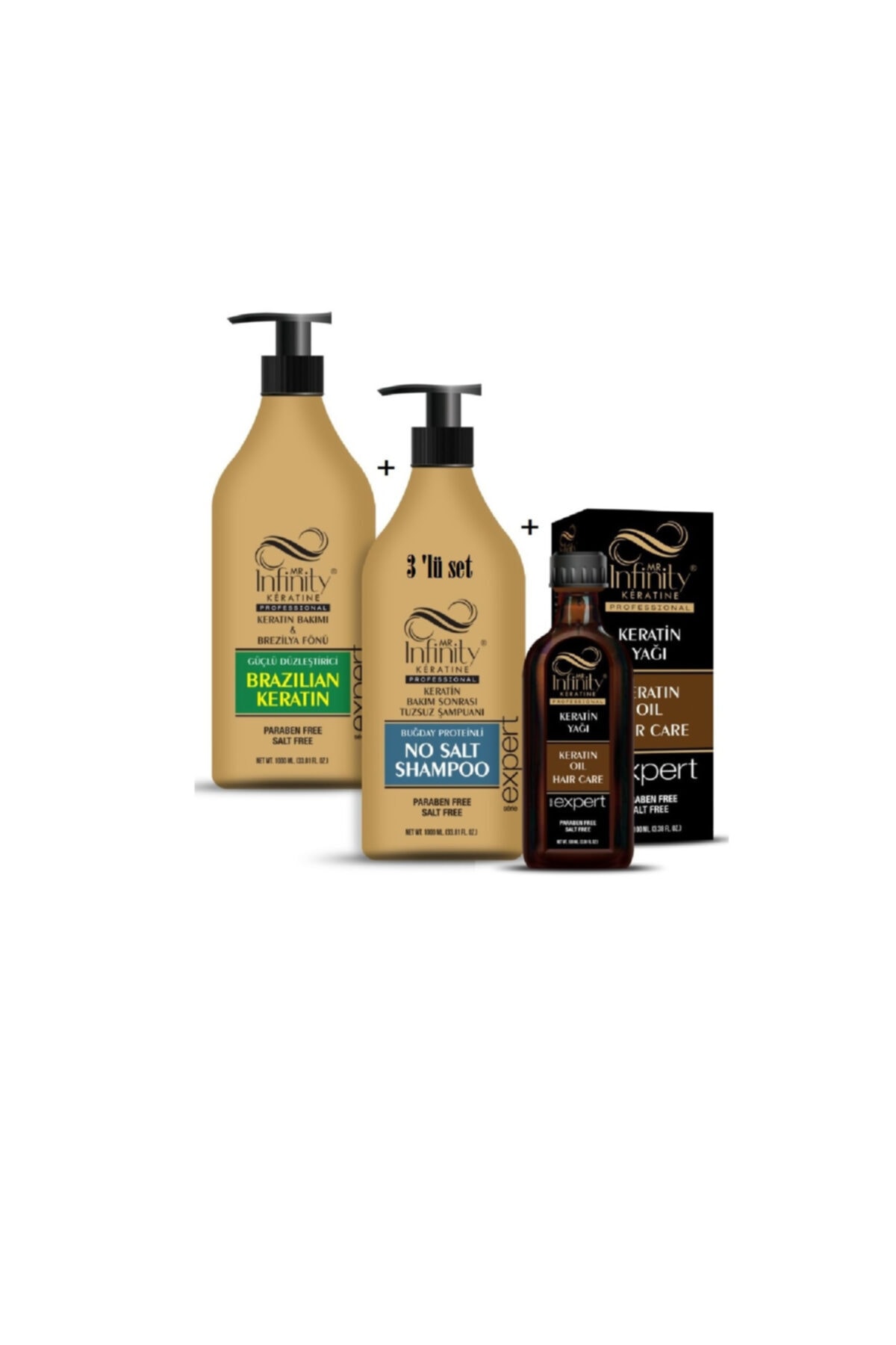 Infinity Professional Saç Düzleştirici Keratin Bakımı + Tuzsuz Şampuan + Keratin Yağı — İNFİNİTYVRSET01