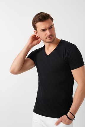 % 100 Pamuklu V Yaka Basic T Shirt Erkek T SHİRT 5412001