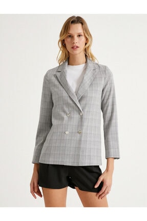 Koton Kadin Gri Kareli Ceket Fiyati Yorumlari Trendyol