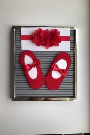 Kız Bebek Çocuk Kırmızı Babet Çorap Bandana Set 2837383939