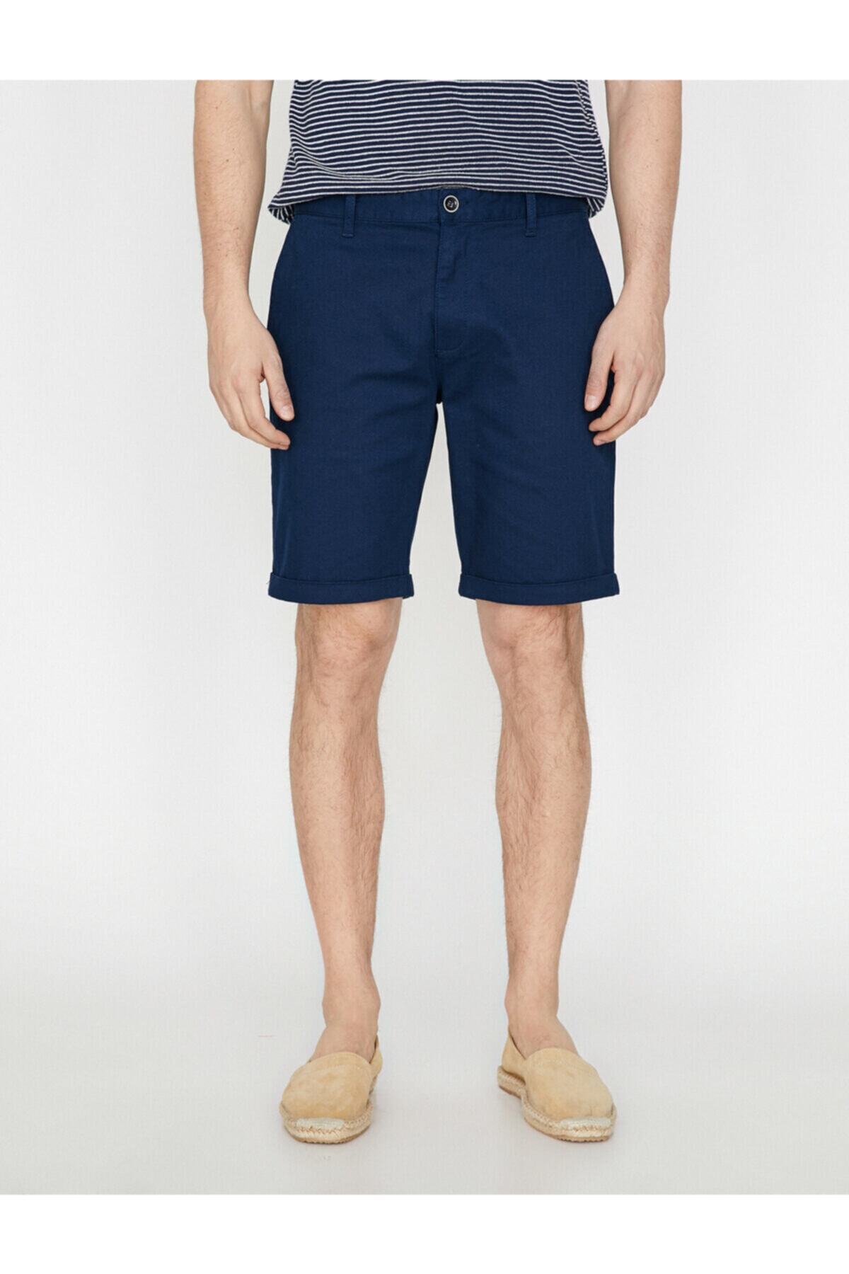 Koton-Marineblaue Herrenshorts mit normaler Taille und Taschendetail 3