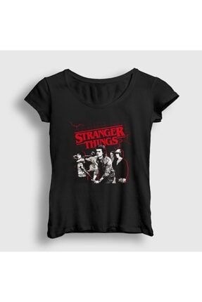 Kadın Siyah Battle Stranger Things T-shirt 217551tt