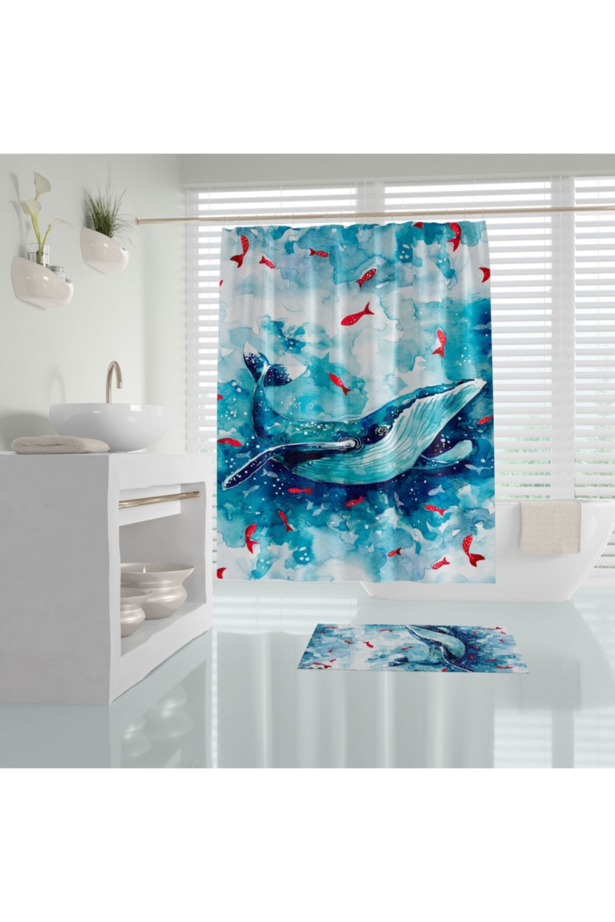 Zethome Perdeau De Duș Pentru Baie Balenă Tropicală Cu O Singură Aripă 1x180x200 - 180 x 200