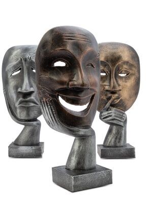 Mask Tiyatro 3 Lü Takım Biblo Bronz Dekoratif Aksesuar MASK-TİYATRO01