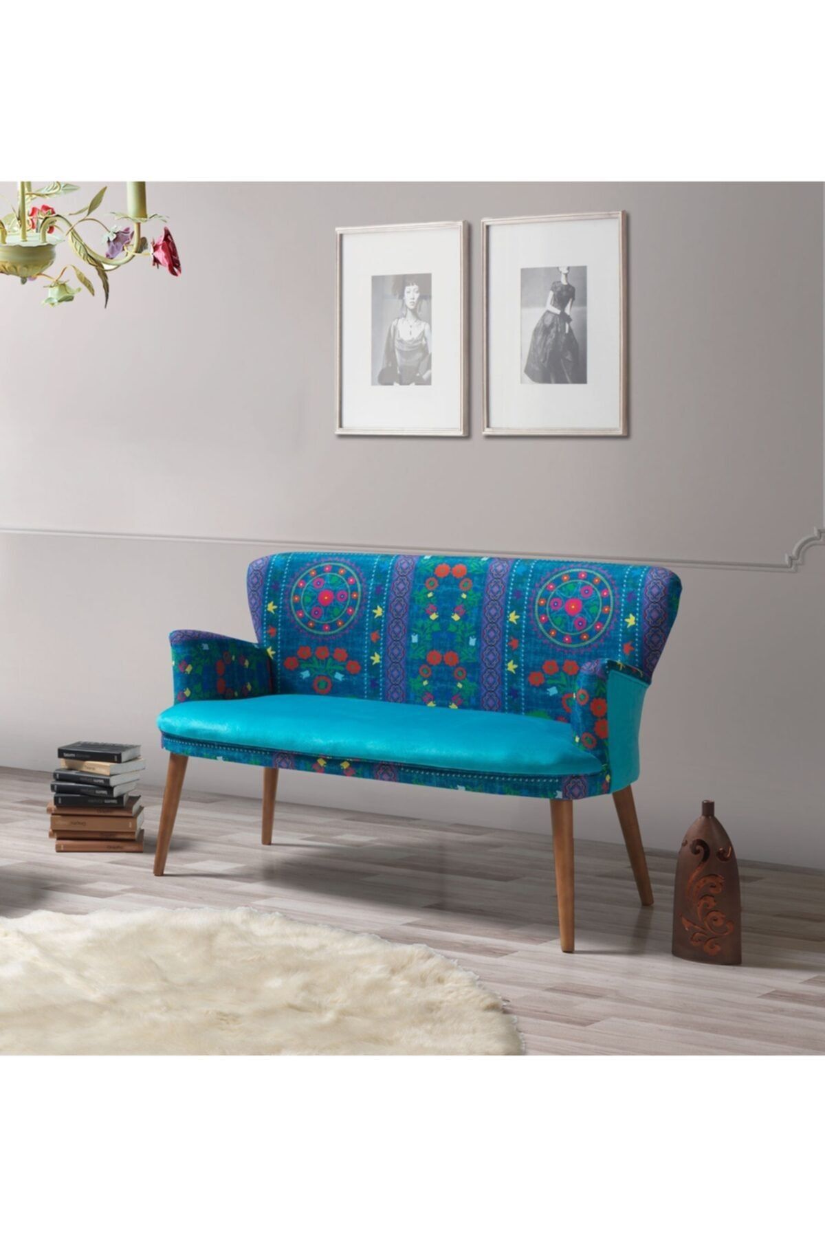 Etnik Desen Turkuaz Sehpalı Çay Seti (Balkon, Salon, Ofis, Cafe) #2
