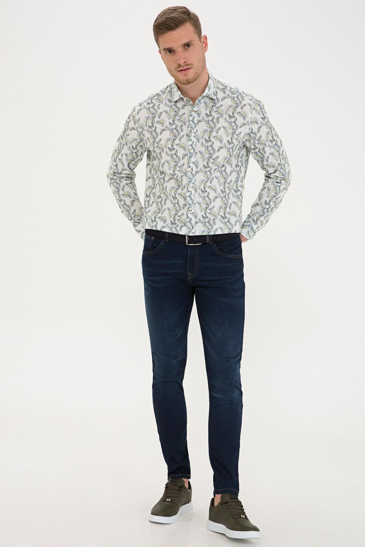 پیراهن مردانه آبی سرمه ای پیرکاردین | G021SZ004.000.1205428 اورجینال - تصویر 4