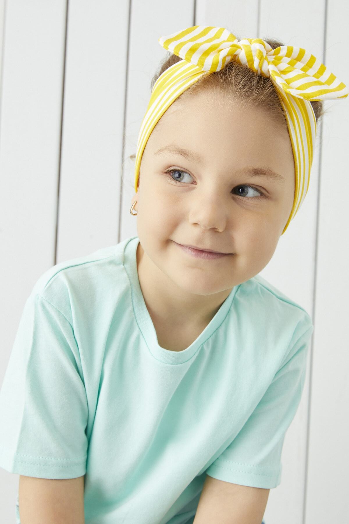 Babygiz Kız Bebek Sarı Beyaz Çizgili Bandana fotoğrafı 2 (önizleme)