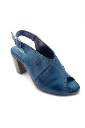 Kadın Mavi Deri Topuklu Sandalet KMWXYZ79