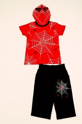 Erkek Çocuk Şort Ve T-shirt Işık Ve Şapkalı Örümcek Adam Kostüm H0009