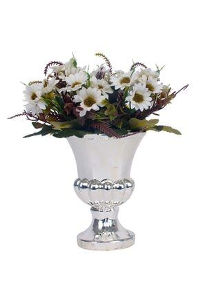 Yapay Çiçek Aranjmanı Antik Cam Vazo Beyaz Kır Papatya Küçük Boy PRA-3703552-7657