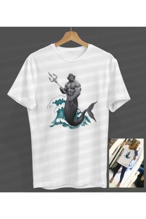 Unisex Kadın-erkek Poseidon Antik Mısır Tasarım Beyaz Yuvarlak Yaka T-shirt S233580479380BEYAZNVM