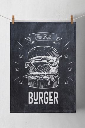 Siyah Beyaz Burger 3d Desenli Baskılı Kurulama Bezi Mutfak El Havlusu Ossohvl52