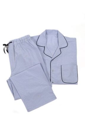 %100 Pamuk Mavi Baskılı Erkek Pijama Takım GS2012053005047