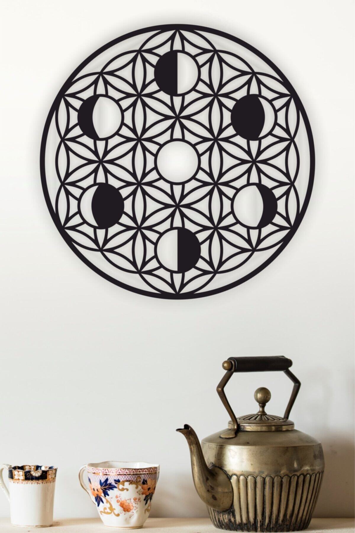 Flower of Life Sacred Geometry, Moon Phases Wall Decor - Ornament, Wood Decorative Table