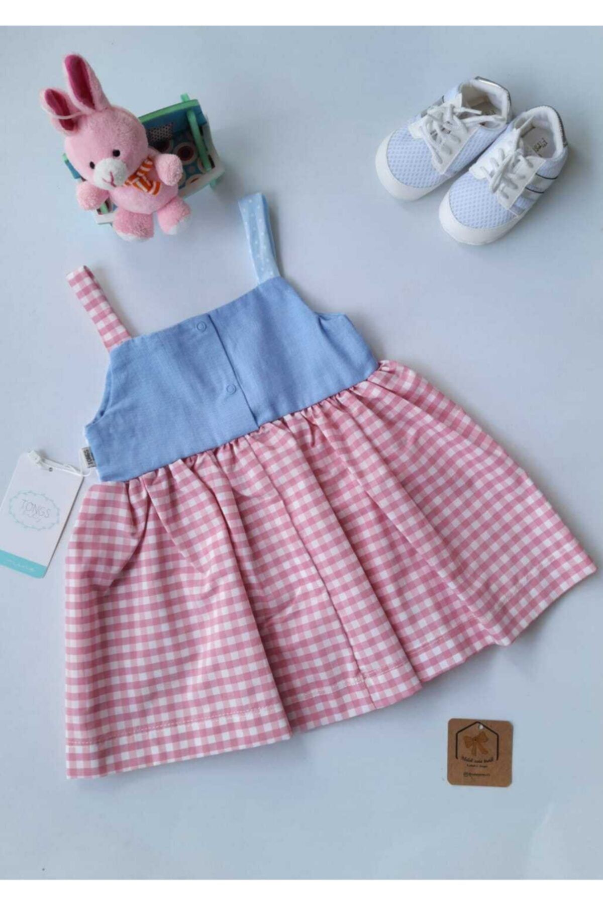 Tongs Baby Kız Bebek Pembe Kareli Elbise OR6873