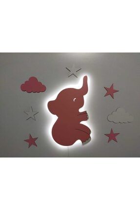 Çocuk Odası Dekoratif Ahşap Fil Gece Lambası Ledli Aydınlatma fbrkahsp0351