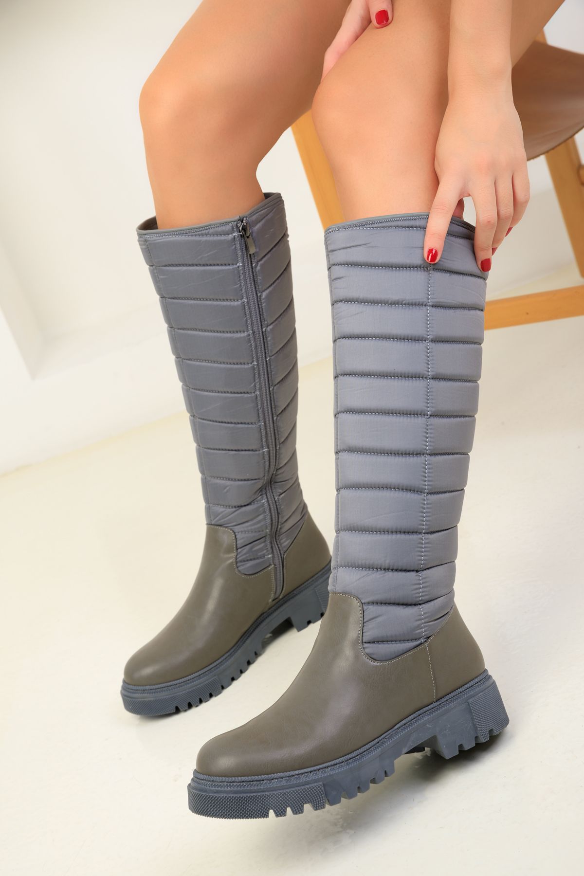 Womens grey clearance flat boots