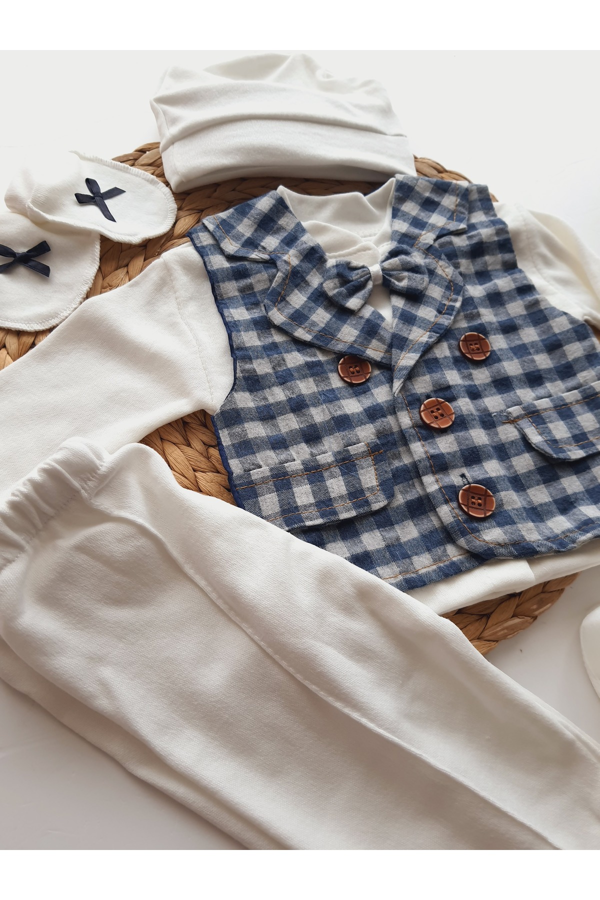 PİLEKİ BABY Ekose Desen % 100 Pamuk 6 Parça Yelekli Özel Gün Mevlüt Takımı ,sünnetlik Mevlütlük Bebek Hediyelik fotoğrafı 4 (önizleme)