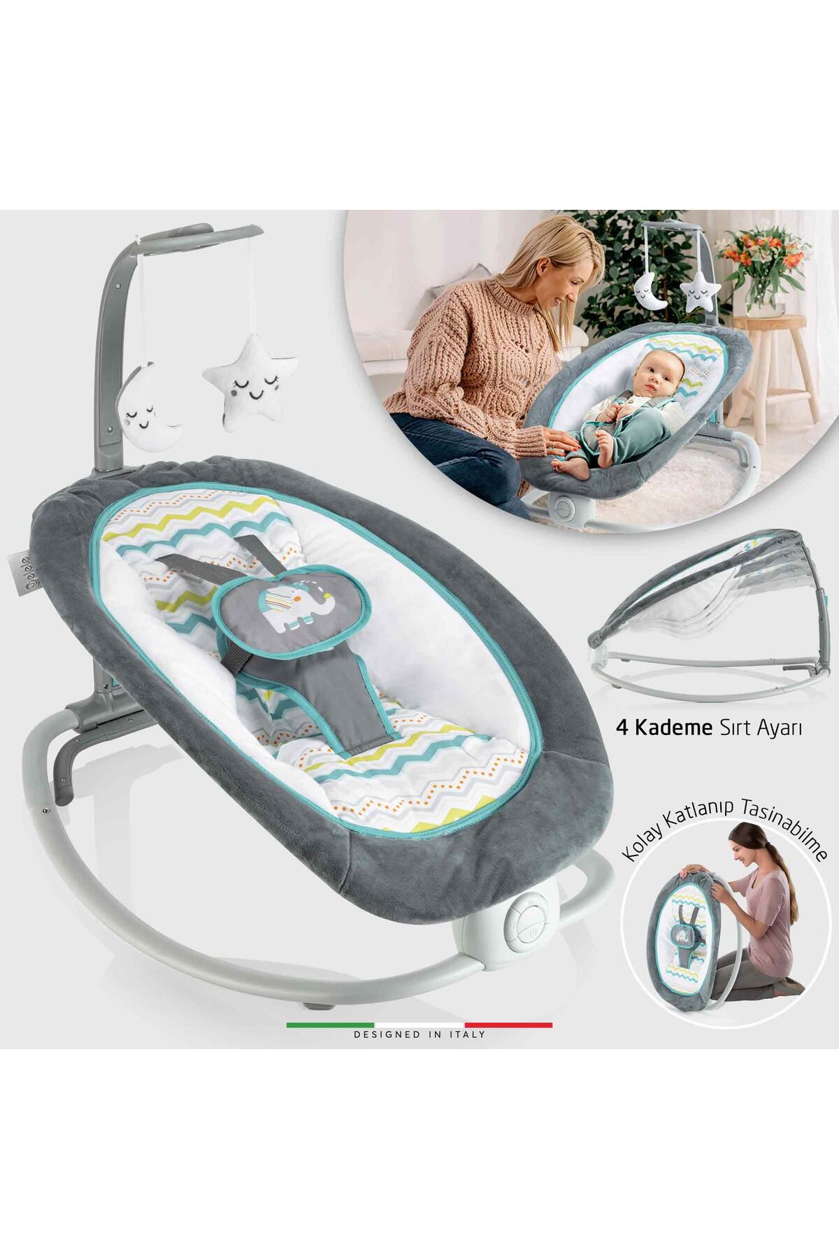 Elele Lorena Sallanan Ana Kucağı Müzikli Titreşimli Katlanabilir Kademeli Gri