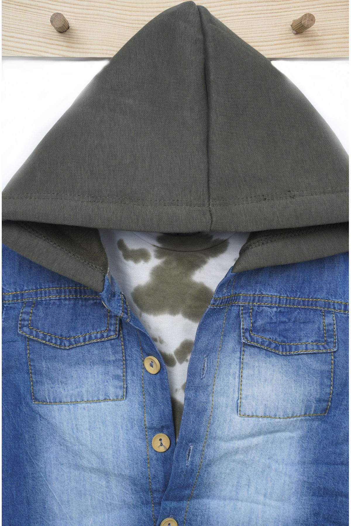 Rise Raba Baby Hooded Denim Jacket Long Sleeve T Shirt and