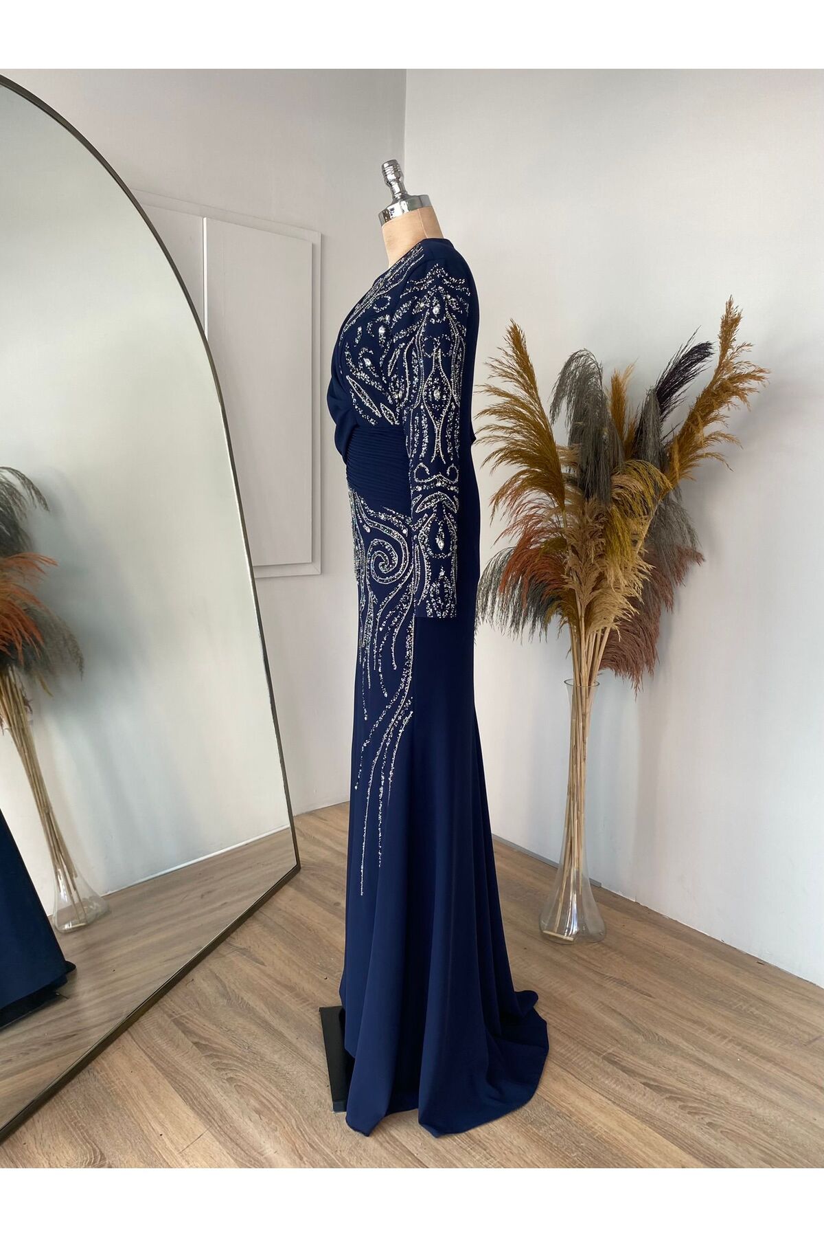 RUV TA Crepe Embroidered Plus Size Evening Dress Oylum Trendyol