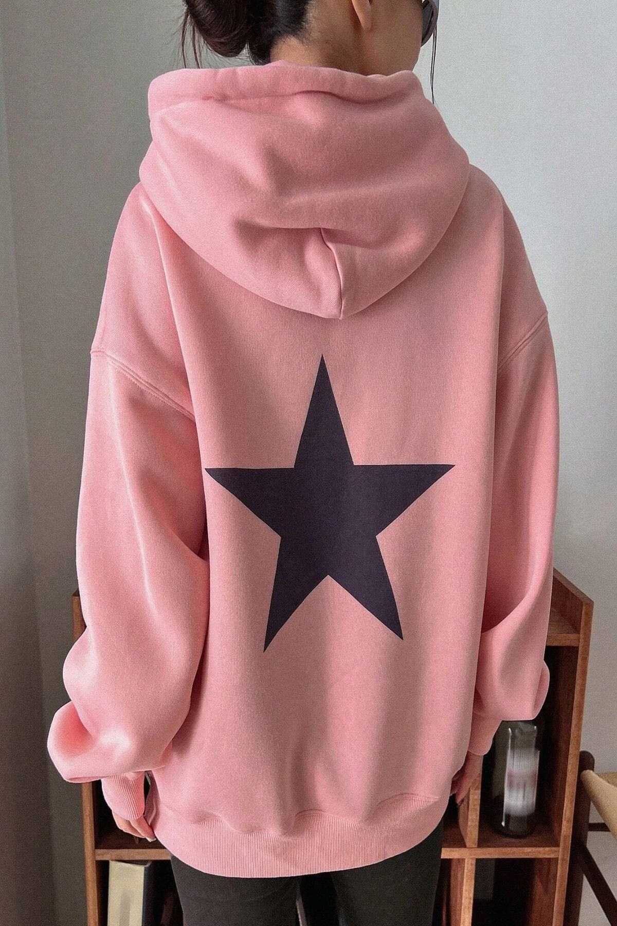 Women's Pink Courageous Star Printed Hoodie Sweatshirt