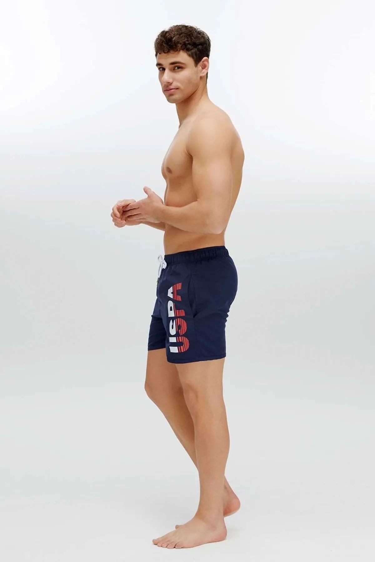 U.S. Polo Assn. 22004 Navy Blue Pocketed Medium Length Men s Swim