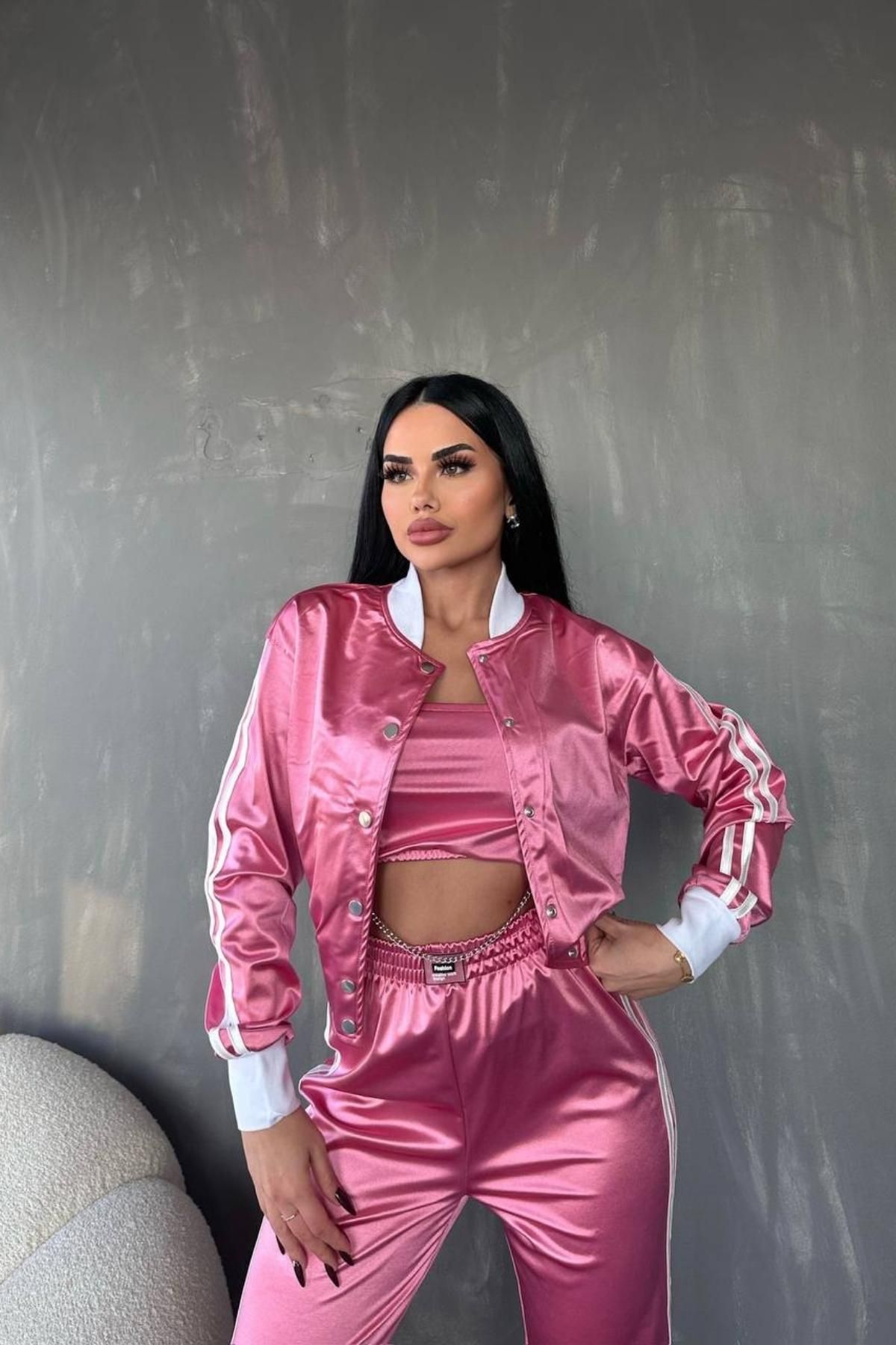 Pink store satin tracksuit