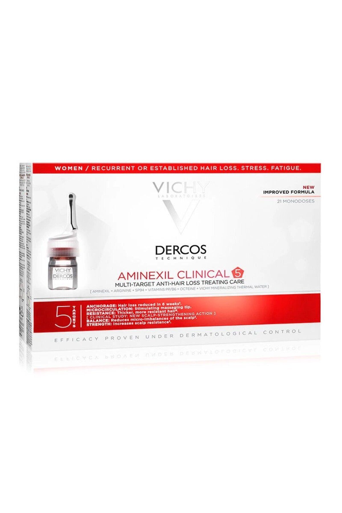 Vichy  سرم تقویت کننده ضد ریزش مو زنانه Dercos Aminexil Clinical 5 کاهش ریزش مو ۲۱ عددی