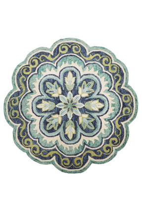 Rugs Modern Halı Mavi Ton Geleneksel Motif Çiçek Desenli Dokuma Taban Yuvarla...