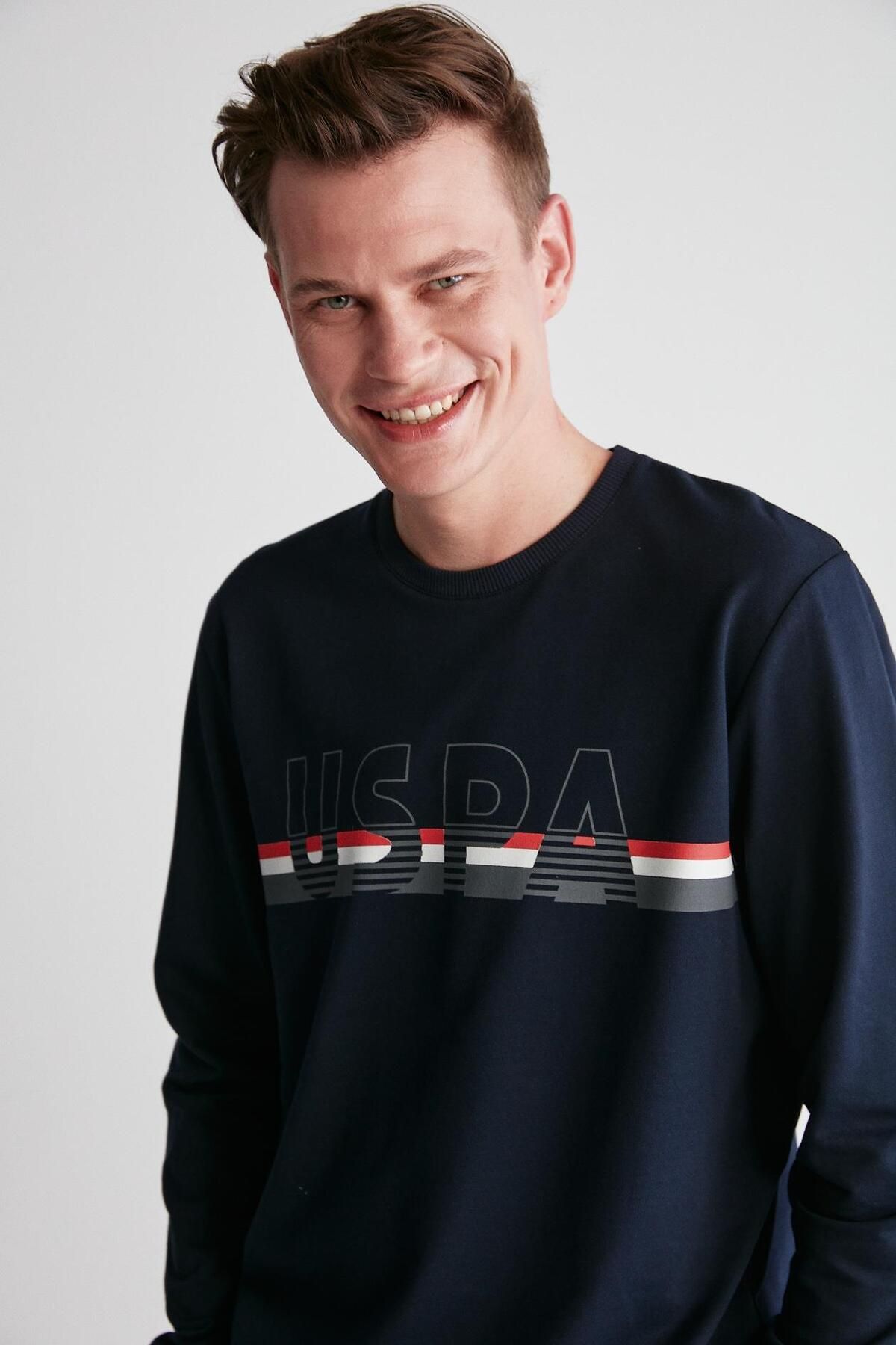 ست پیژامه آبی مردانه ، دارای مجوز، USPA، یقه گرد، U.S. Polo Assn.