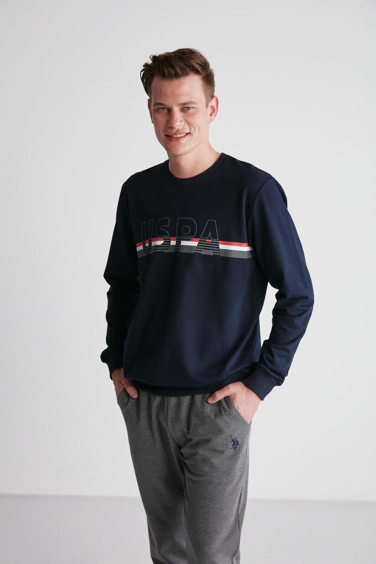 ست پیژامه آبی مردانه ، دارای مجوز، USPA، یقه گرد، U.S. Polo Assn.
