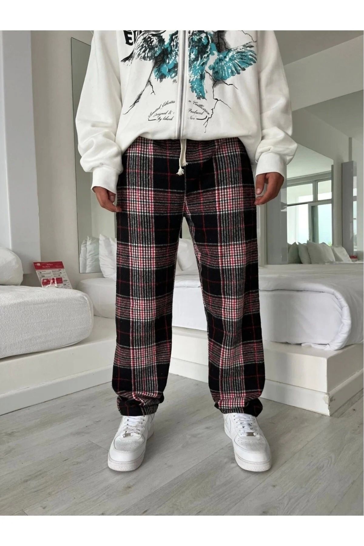 Violon Red Black White Striped Checked Comfortable Unisex Loose