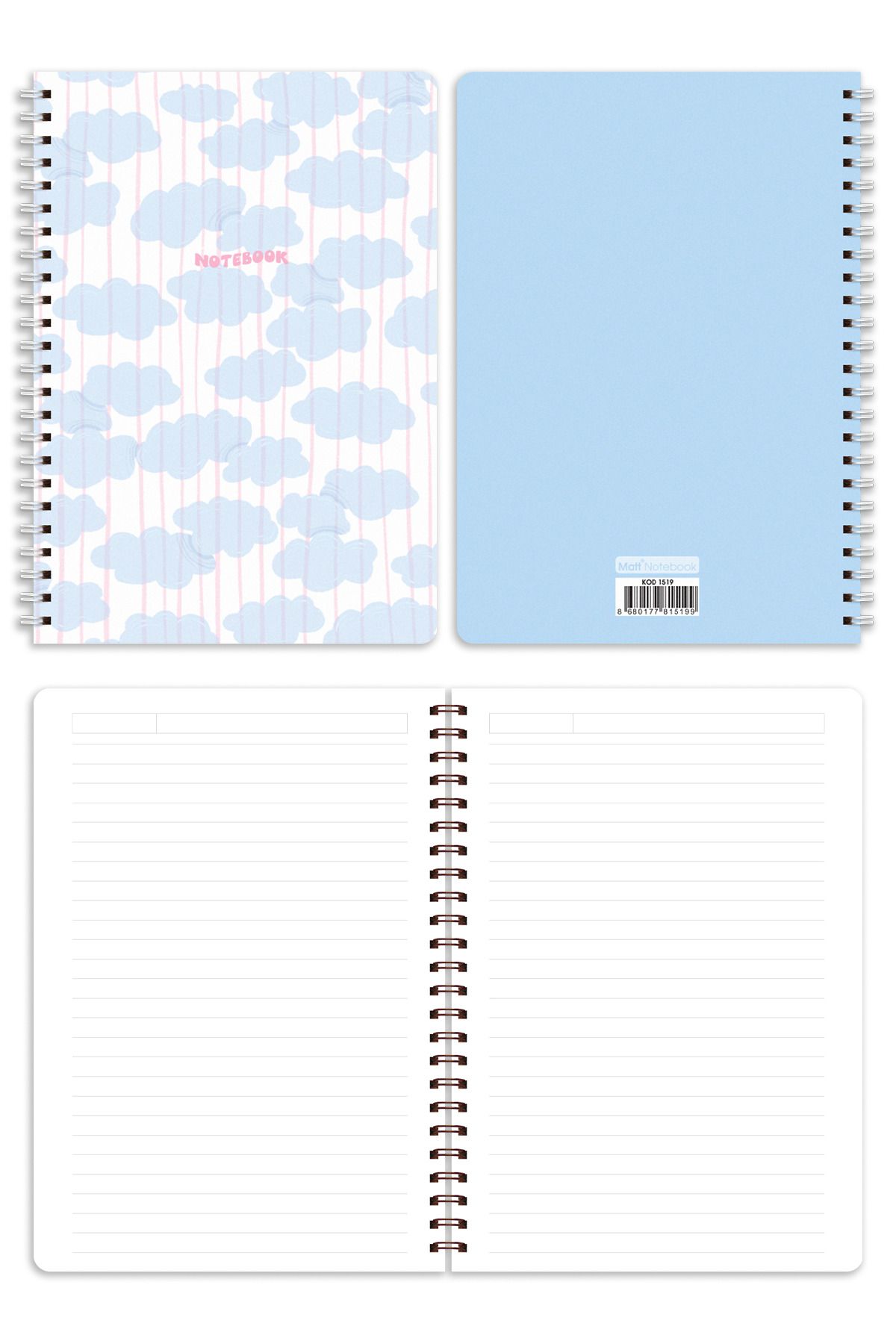 Matt Notebook-A5 Spiral School Notebook 80 sheets Set of 4 - Lined 8