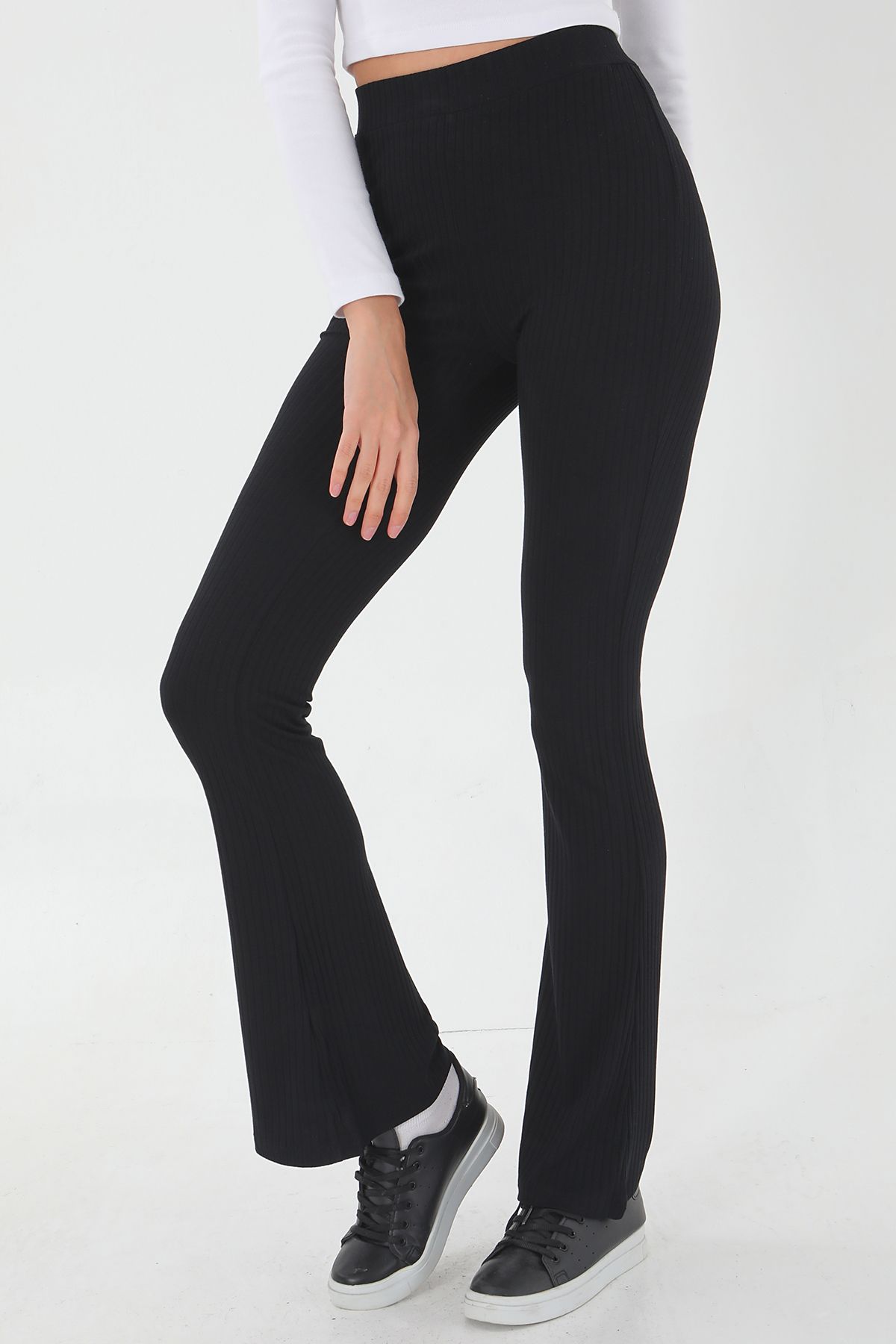 ESPİNA Ribbed Report 2 Pack Flare / Flare Leg High Waist Stretchy Knitted  Leggings Trousers - Trendyol