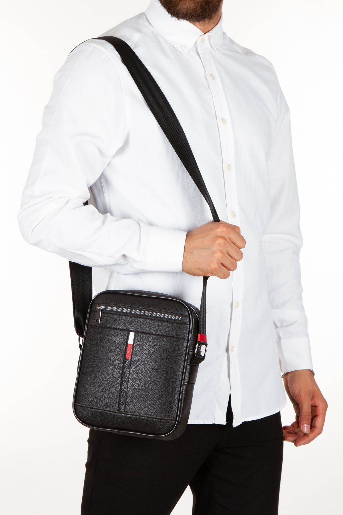 Newish Men s Vegan Leather Adjustable Shoulder Strap Messenger Bag