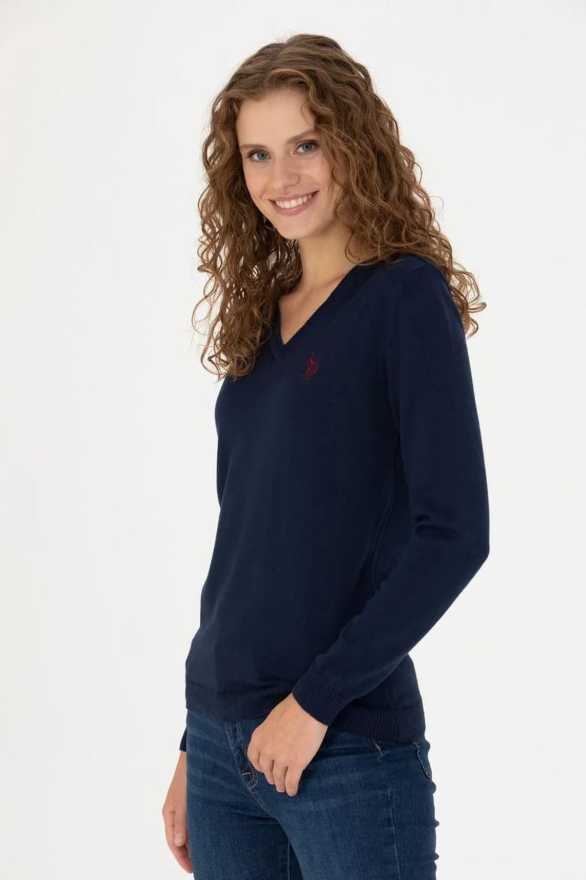 Dark blue v neck jumper cheap
