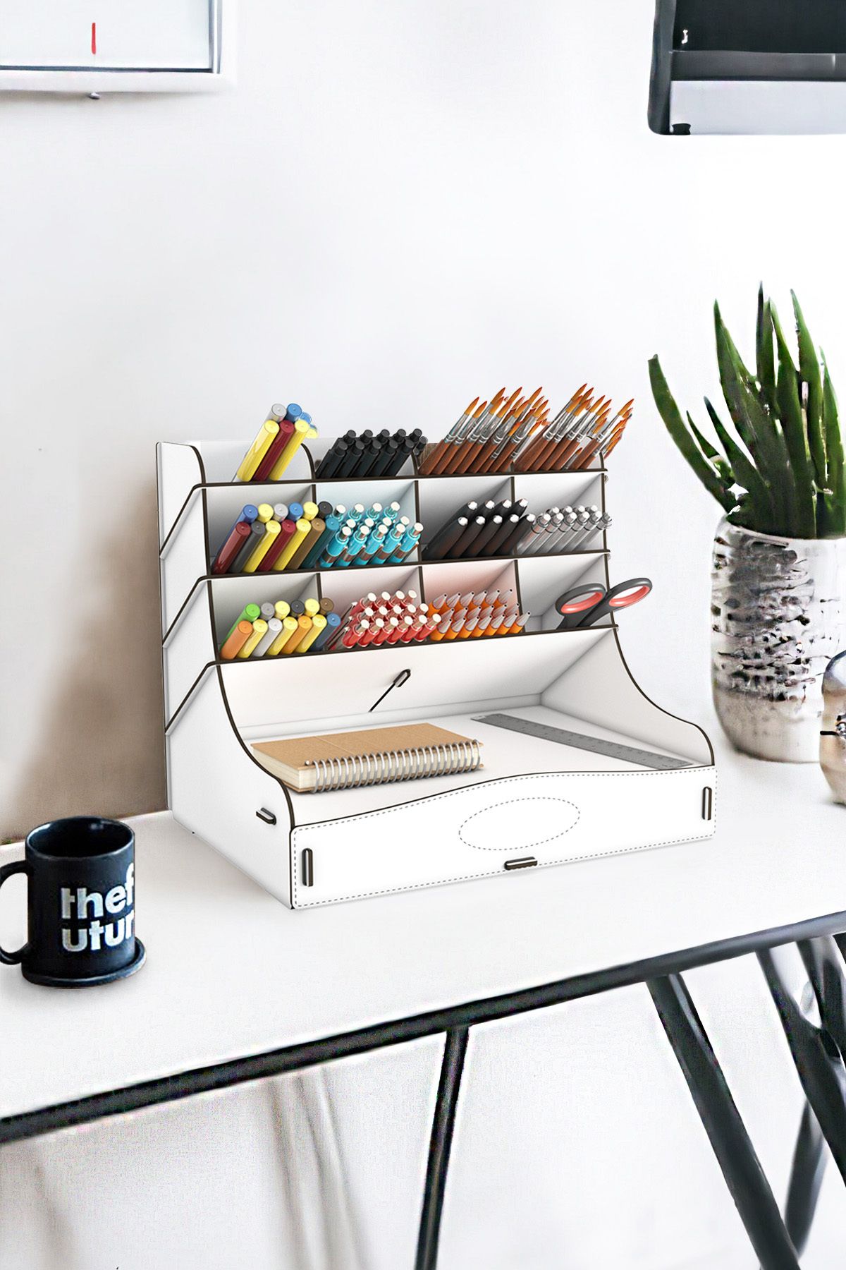 Mingitav-Chamber 12 Compartment Large Size A4 Document Shelf - Pen Holder and Desktop Organizer with Drawer 1