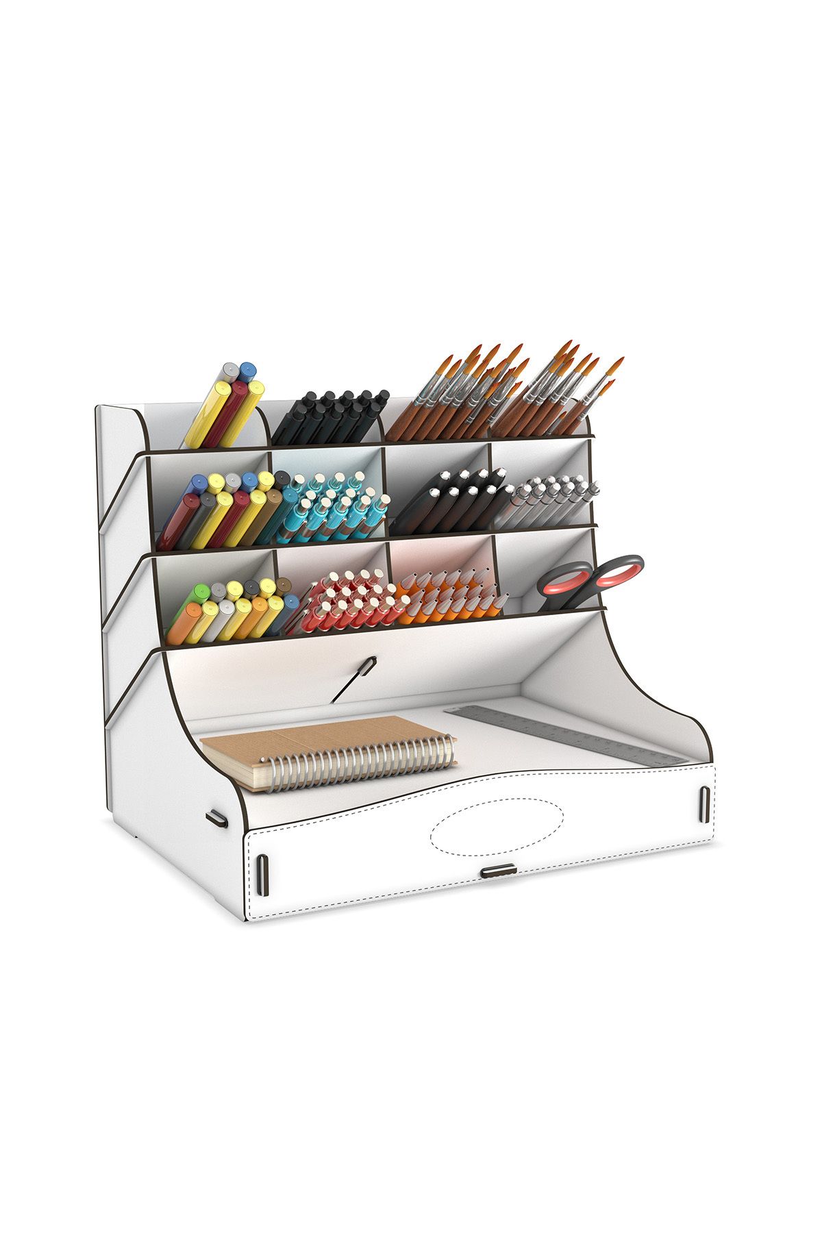 Mingitav-Chamber 12 Compartment Large Size A4 Document Shelf - Pen Holder and Desktop Organizer with Drawer 5