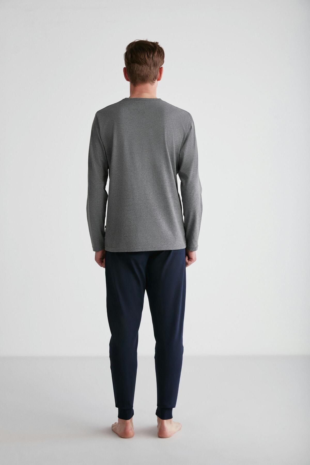ست پیژامه خاکستری مردانه لباس خواب یقه گرد آنتراسیت ملانژ U.S. Polo Assn.