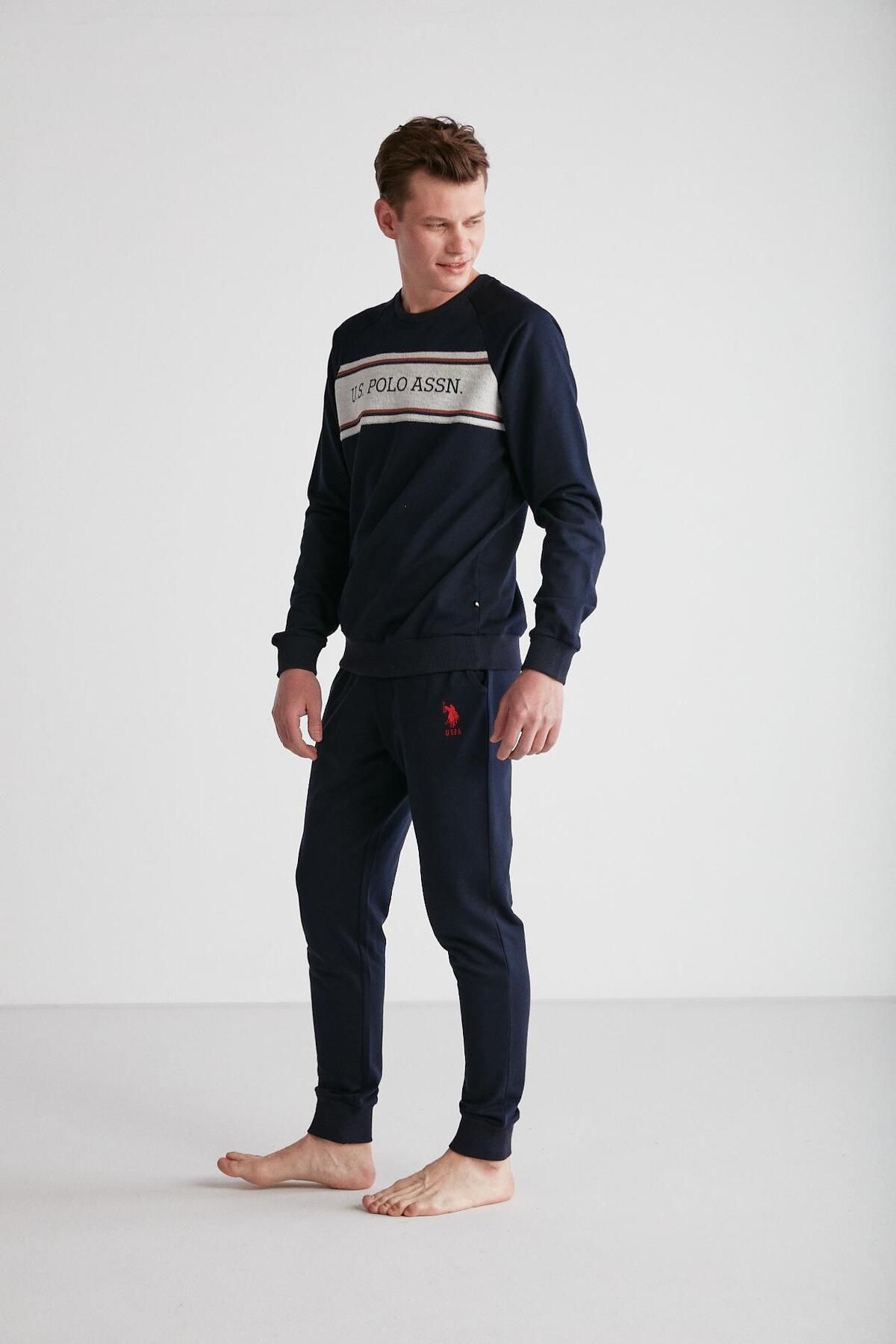 ست پیژامه آبی مردانه لباس خواب یقه گرد سرمه ای U.S. Polo Assn.