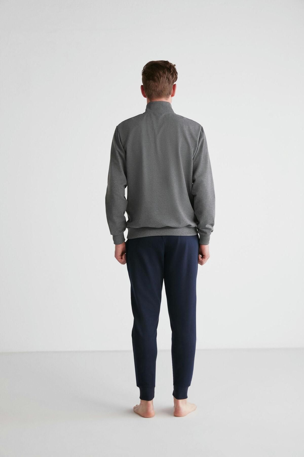 ست پیژامه خاکستری مردانه لباس خواب یقه گرد آنتراسیت ملانژ U.S. Polo Assn.