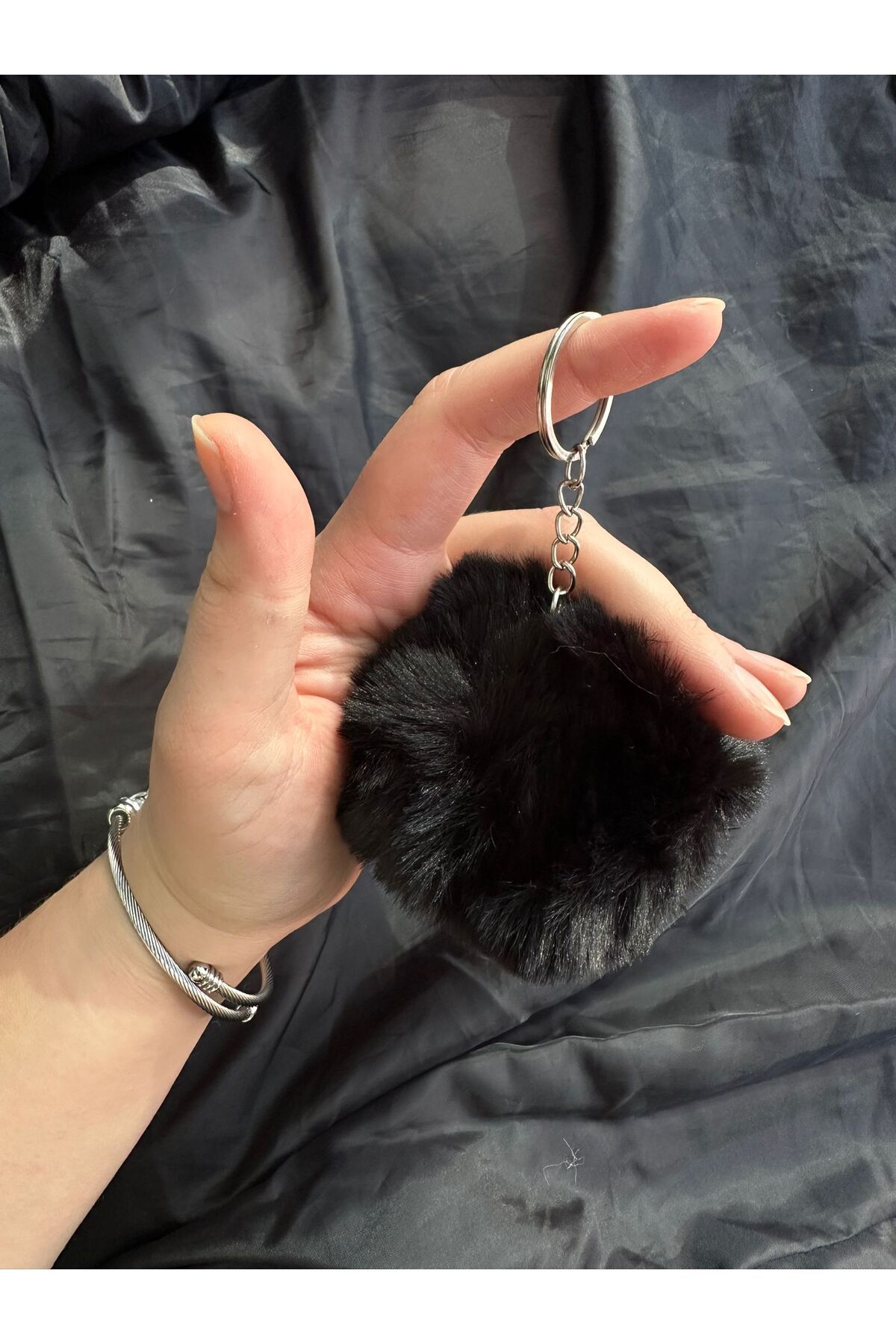 Alos Star-Keychain, Plush Keychain, Pom Pom Keychain, Bag Accessory, BLACK Plush Keychain 2